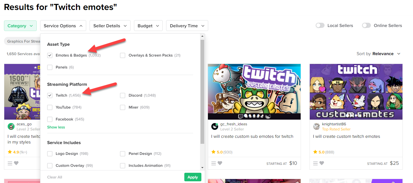 Fiverr service options