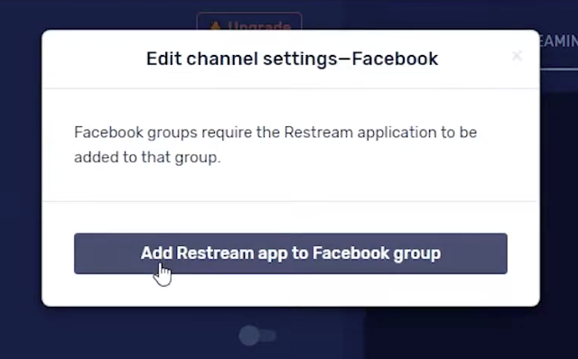 How to Livestream on Multiple Facebook Pages Step 3 part 2 Add Restream app