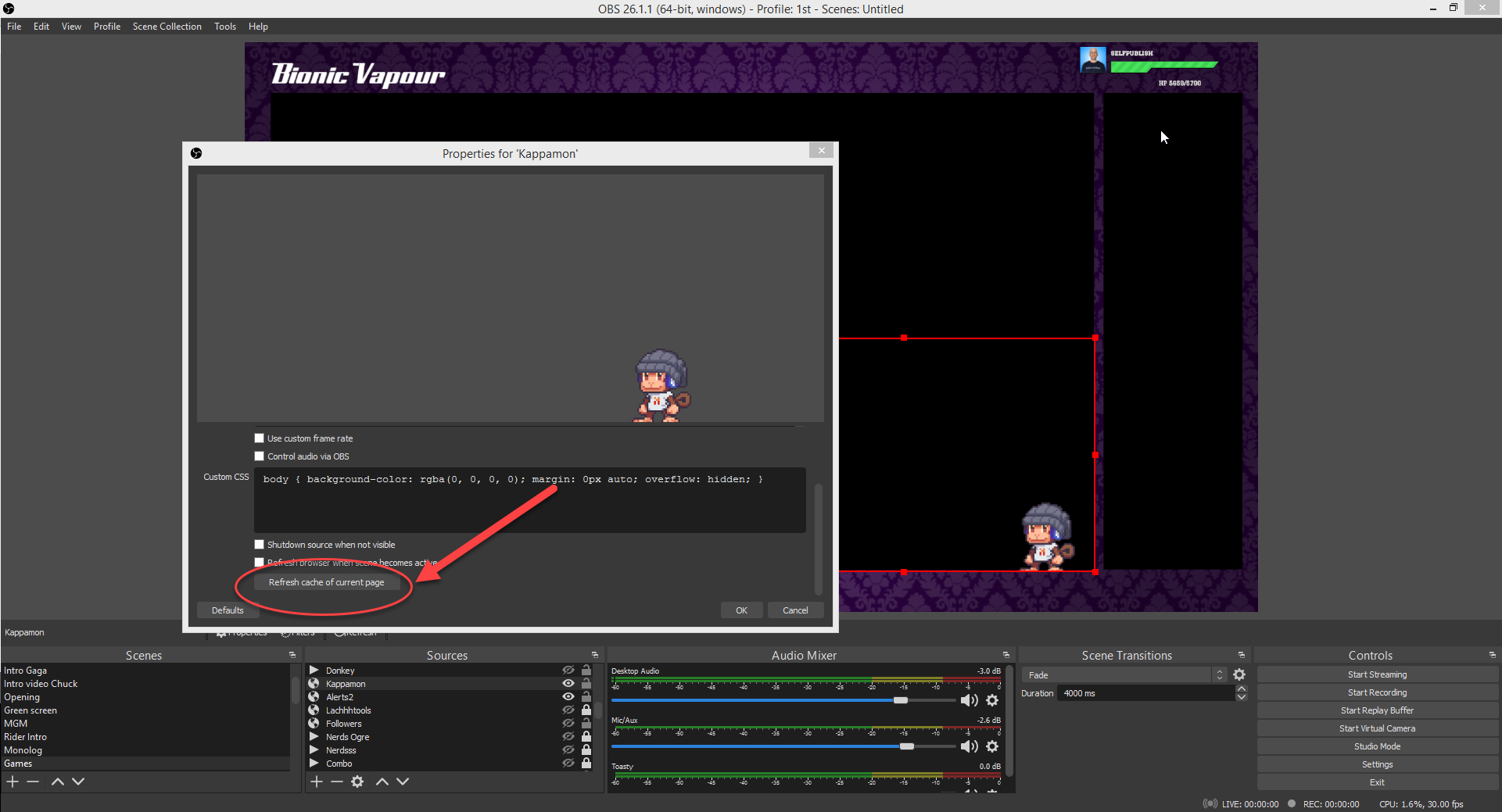 Kappamon Refresh Cache Button